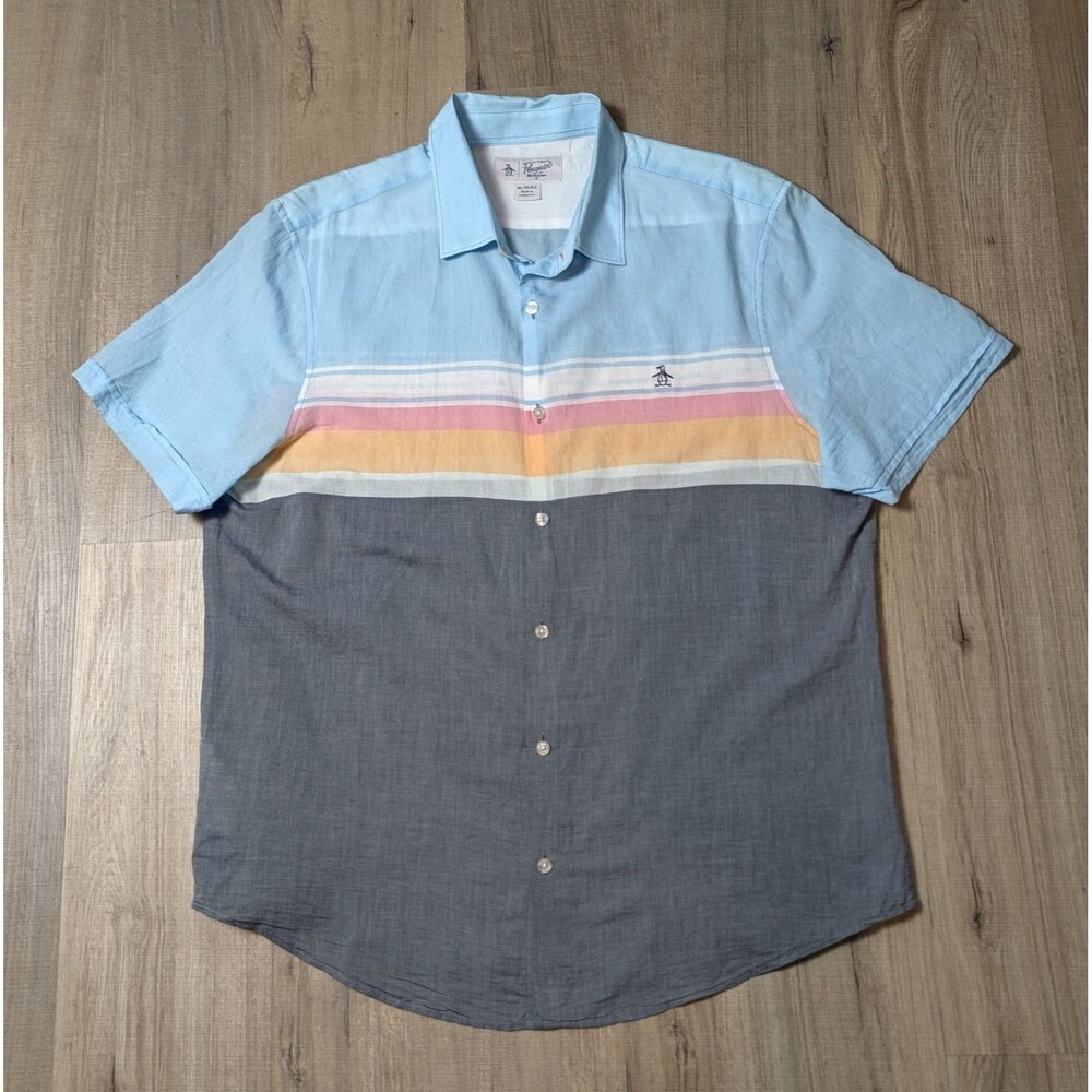 Penguin by Munsingwear Size XL Lightweight Shirt 100% Cotton Colorblock Striped